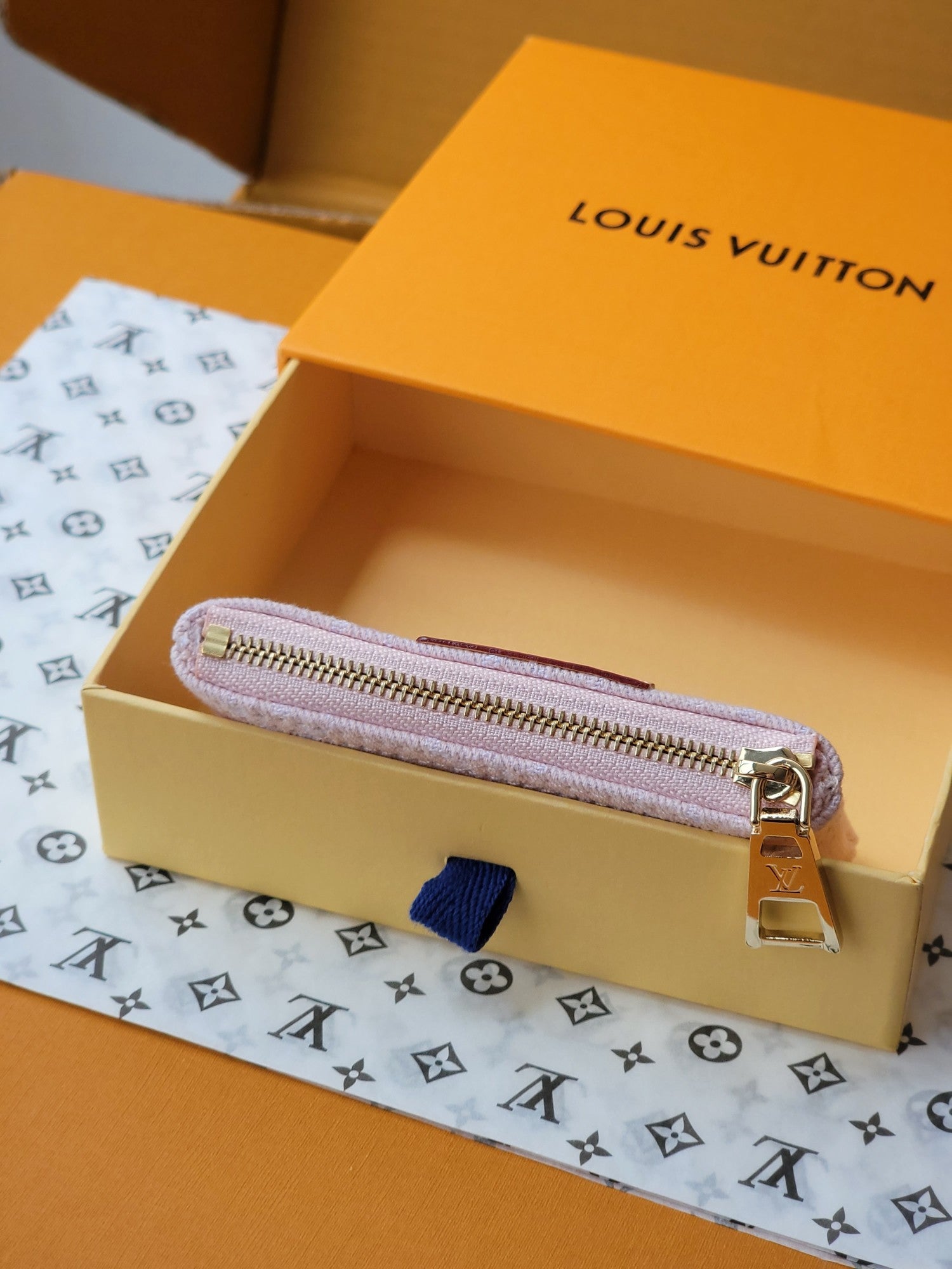 LV Key Pouch Pink Monogram Denim - Light GHW