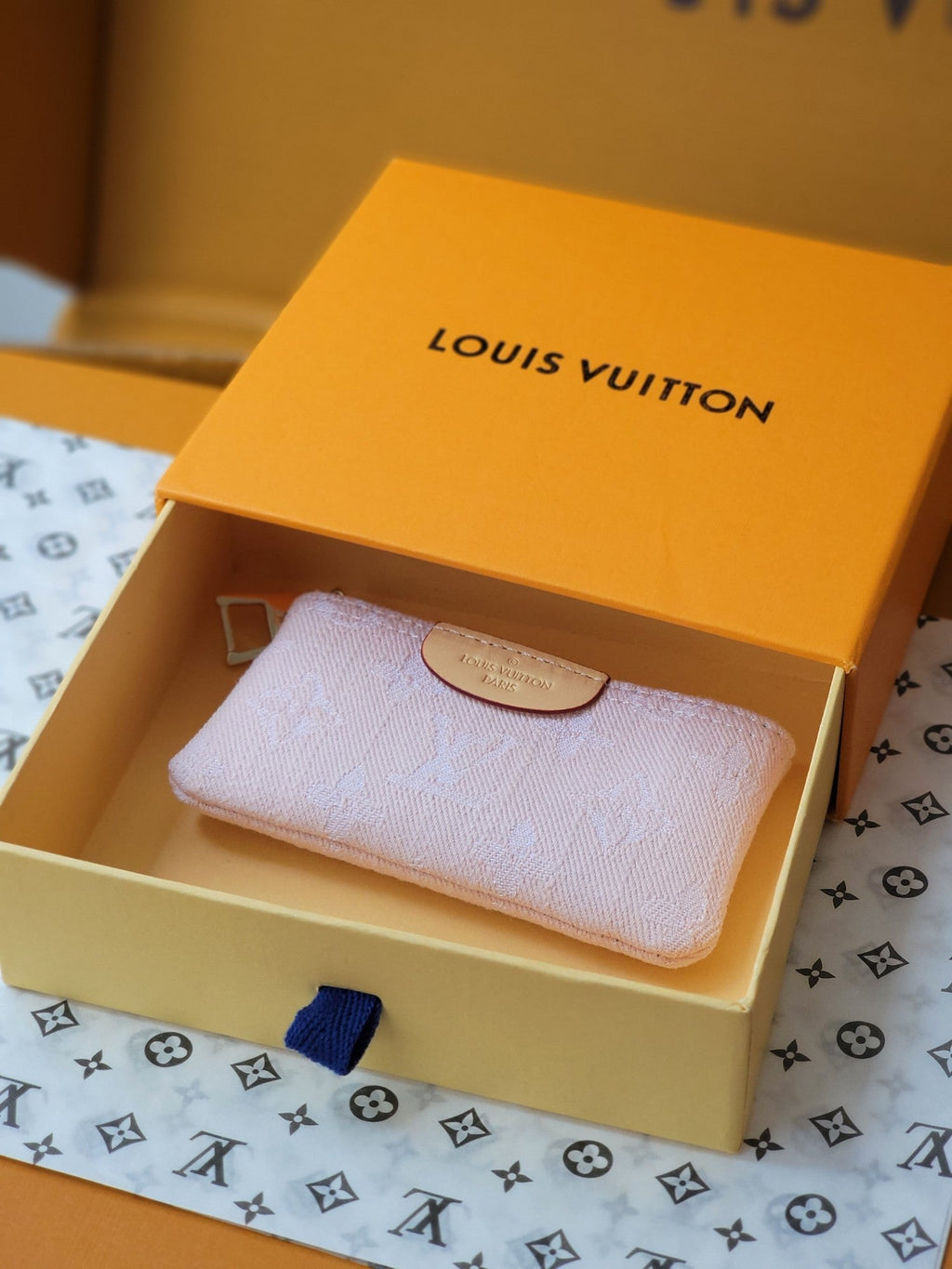 LV Key Pouch Pink Monogram Denim - Light GHW