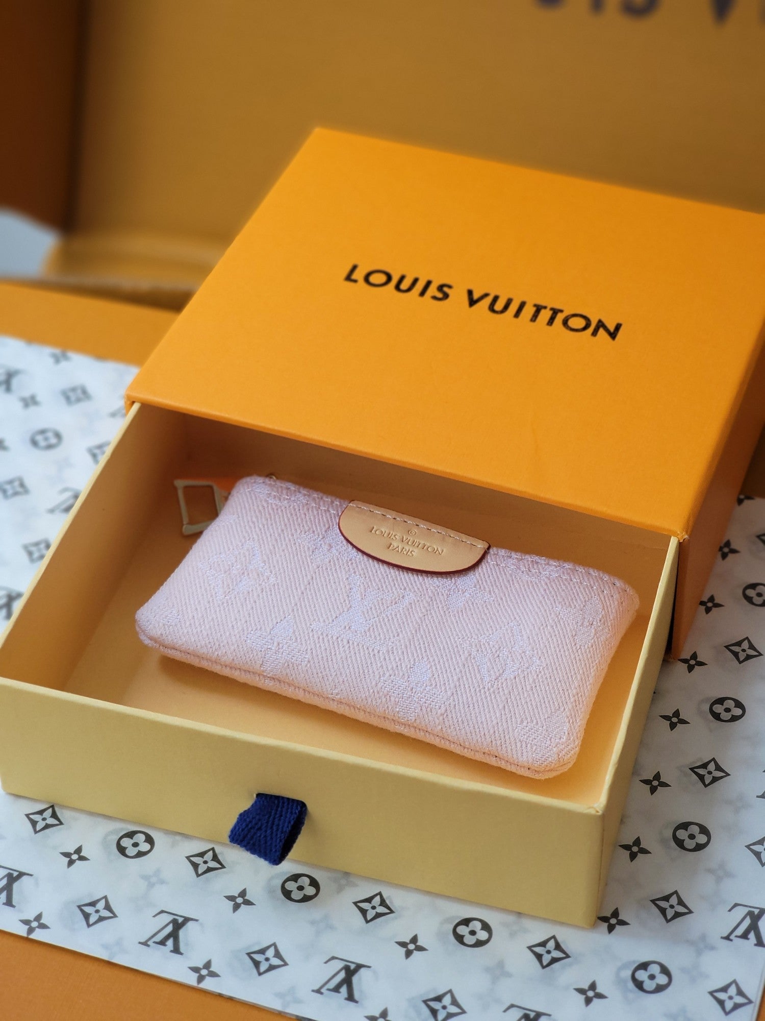 LV Key Pouch Pink Monogram Denim - Light GHW
