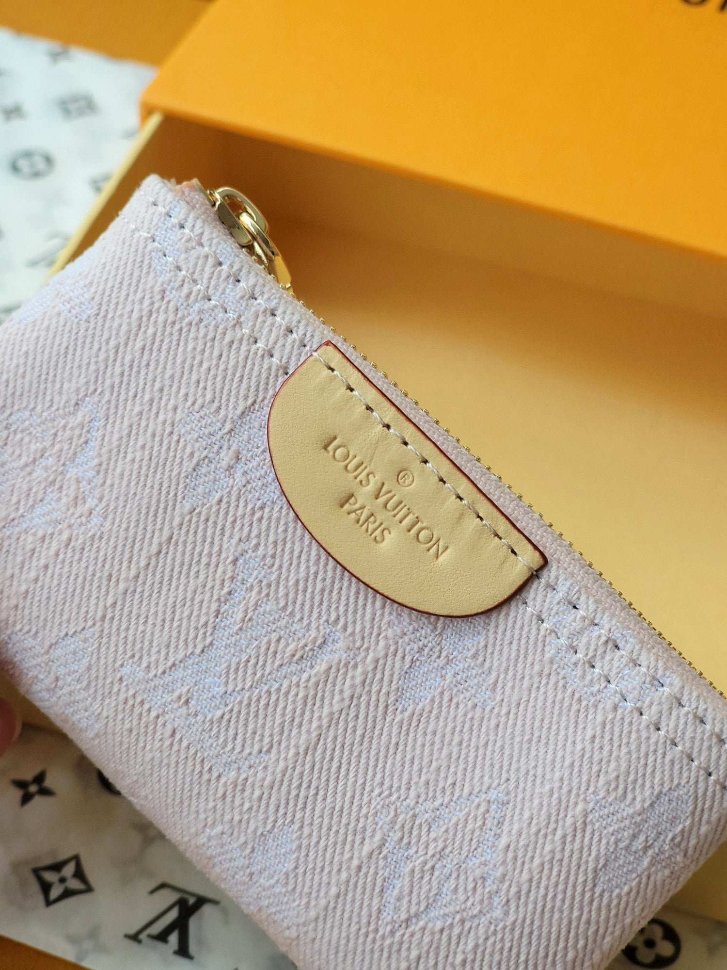 LV Key Pouch Pink Monogram Denim - Light GHW