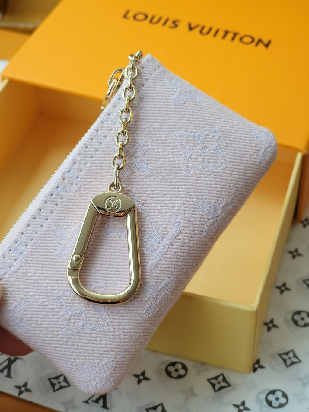 LV Key Pouch Pink Monogram Denim - Light GHW