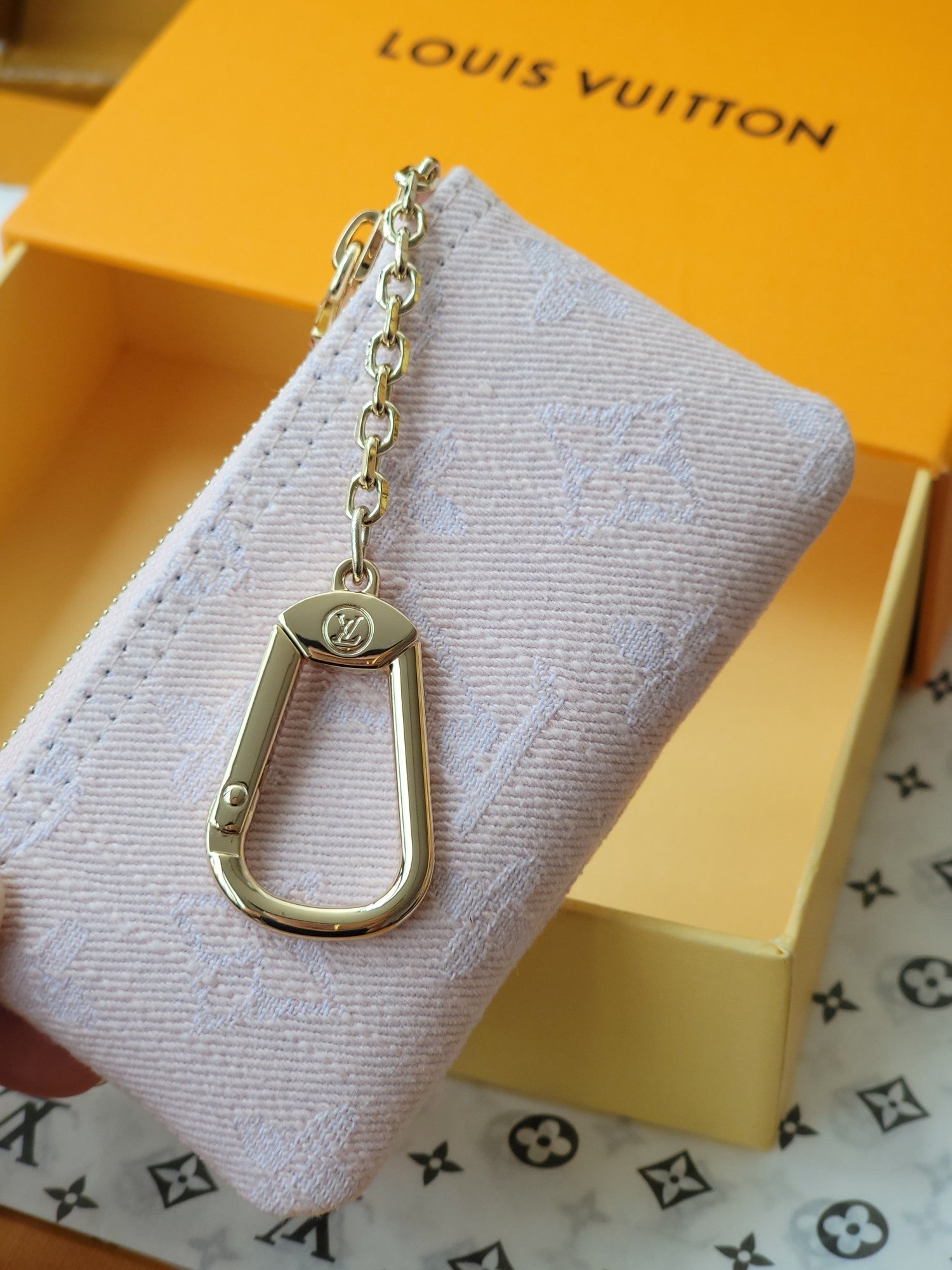 LV Key Pouch Pink Monogram Denim - Light GHW