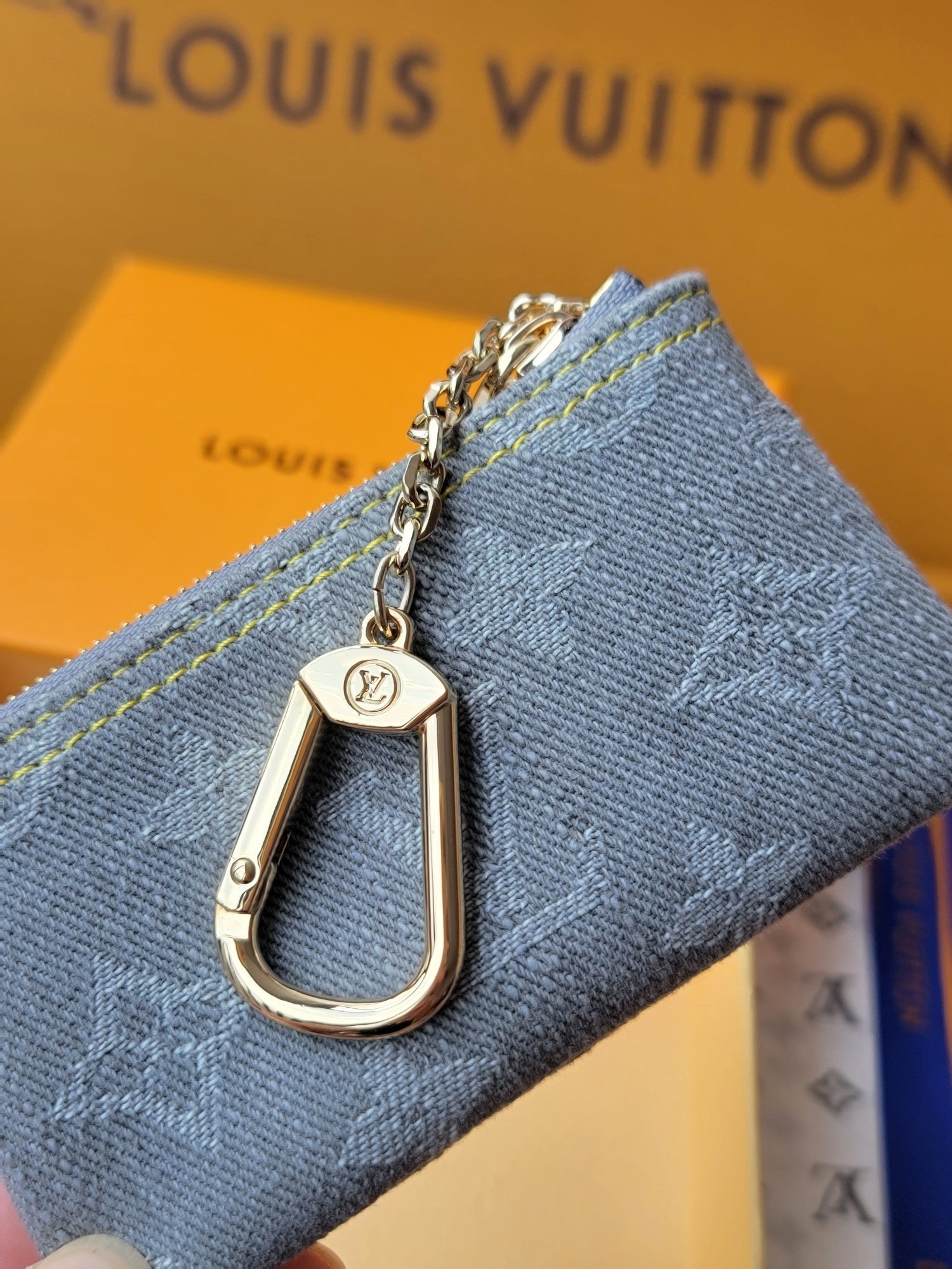LV Key Pouch Grey Monogram Denim - Light GHW