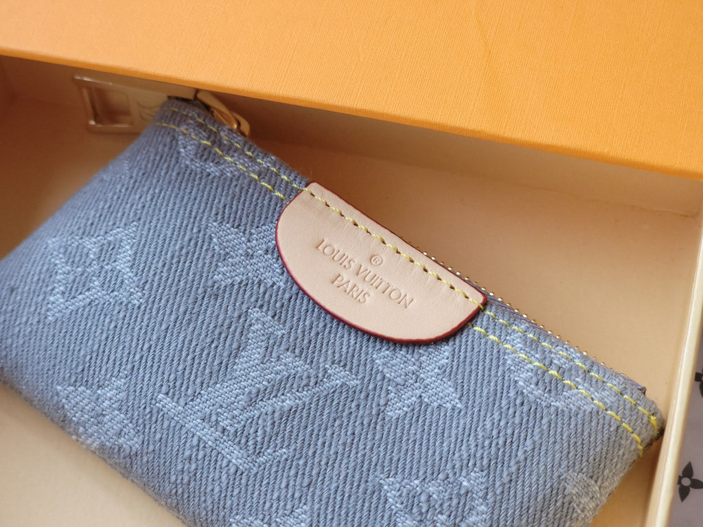 LV Key Pouch Grey Monogram Denim - Light GHW