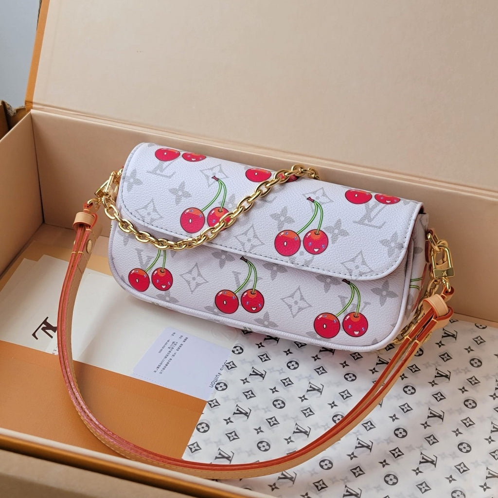 LV x TM M14239  Wallet On Chain Ivy White Monogram cherry Canvas GHW