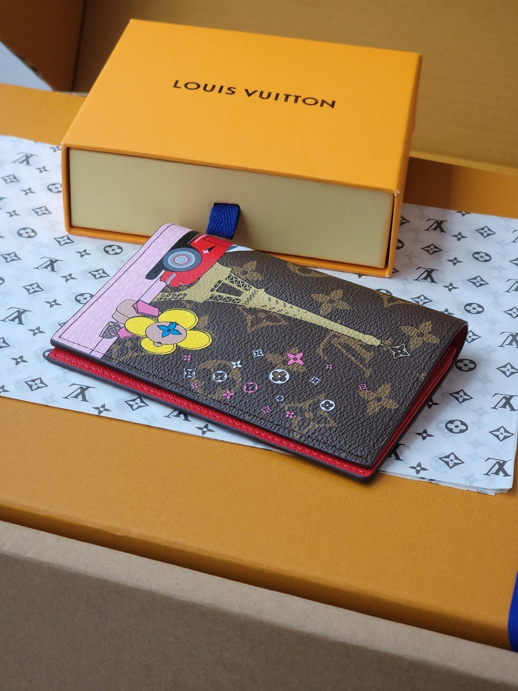 LV Passport Cover Red Monogram Vivienne Paris Lining