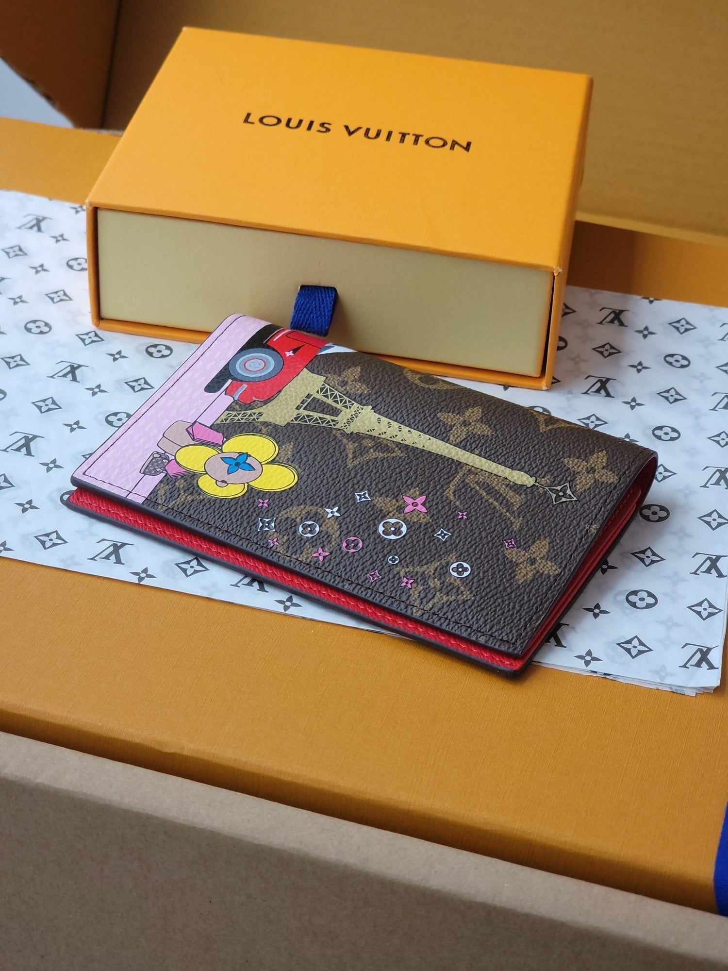 LV Passport Cover Red Monogram Vivienne Paris Lining
