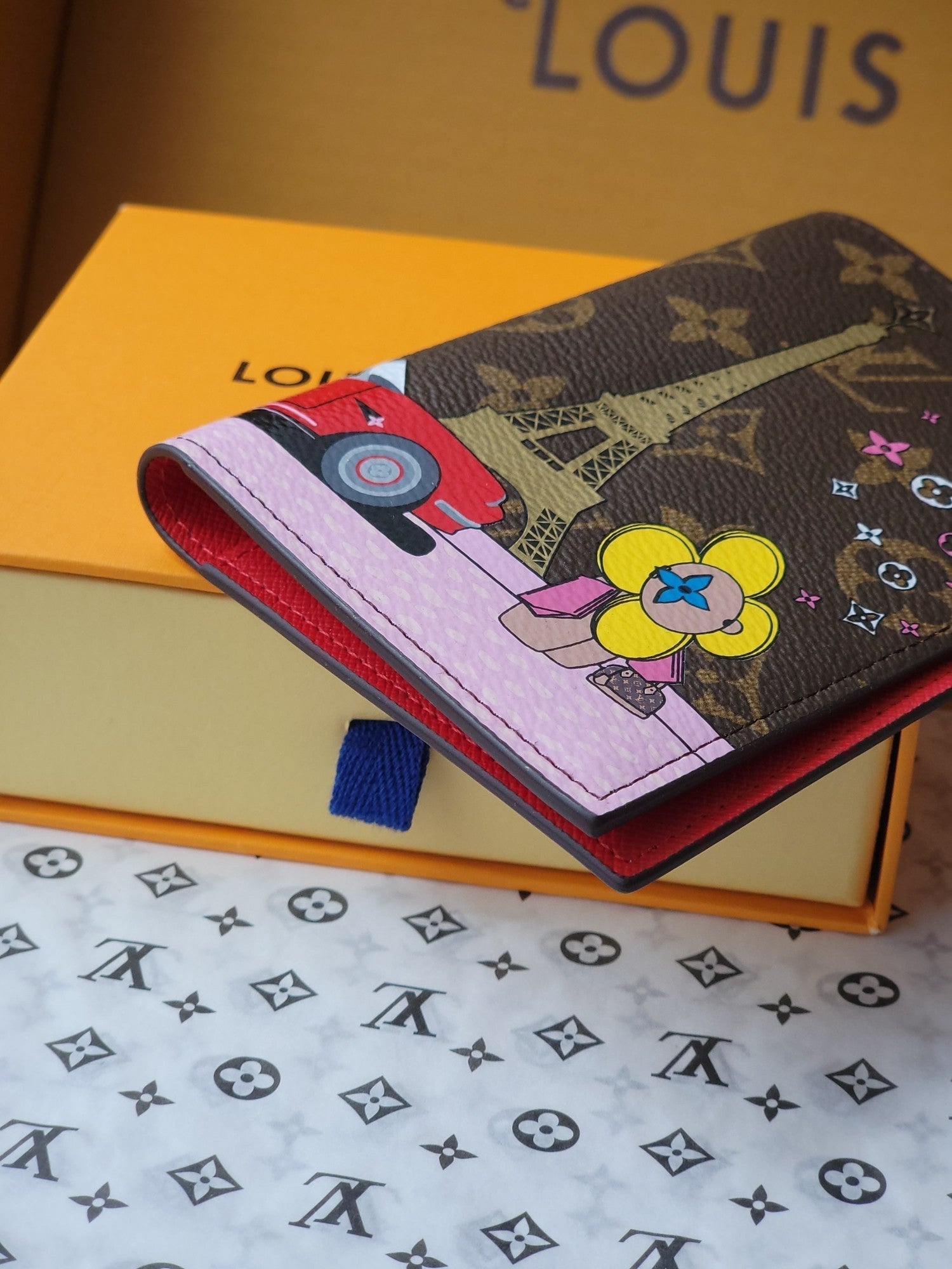 LV Passport Cover Red Monogram Vivienne Paris Lining