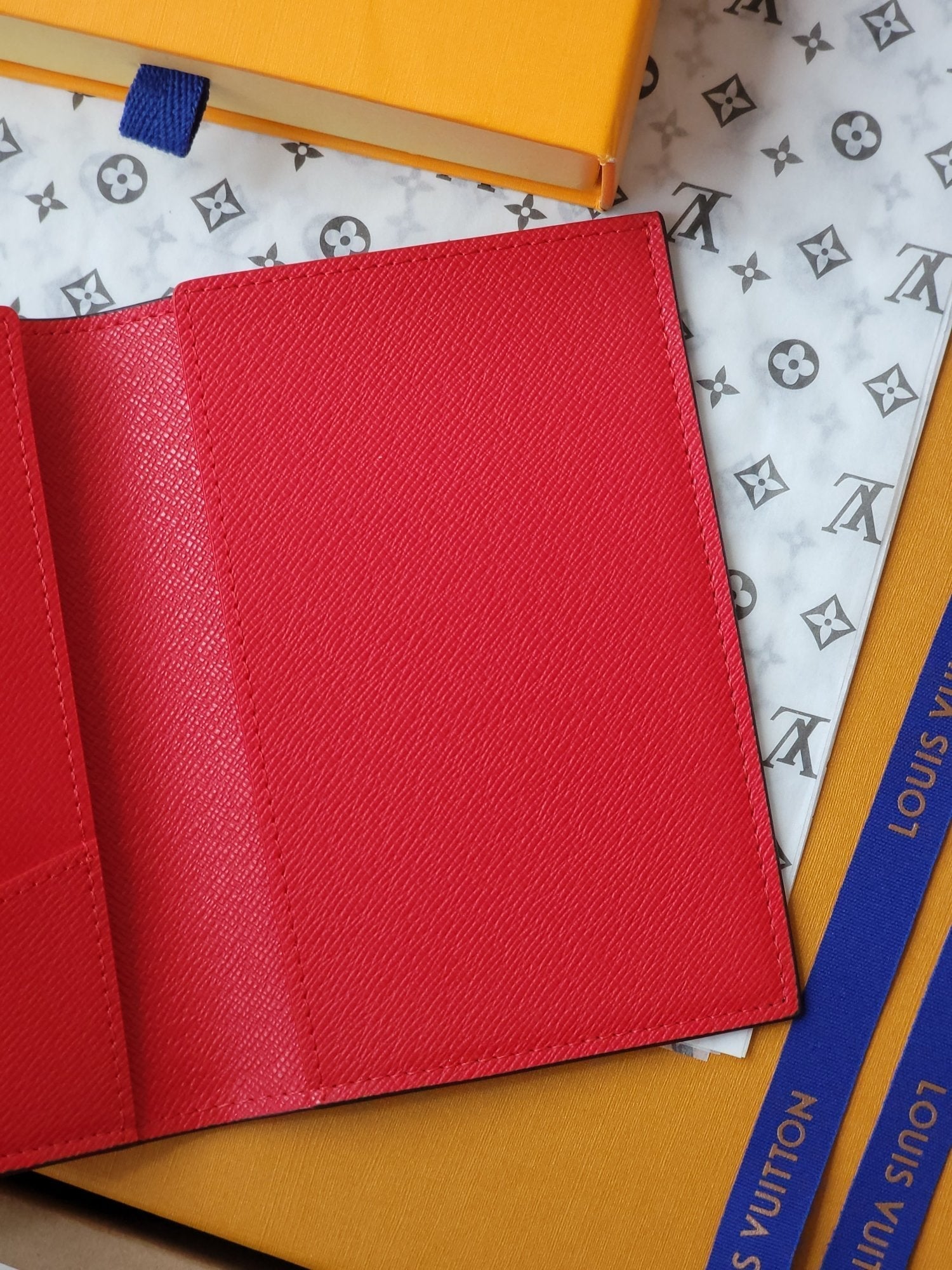 LV Passport Cover Red Monogram Vivienne Paris Lining