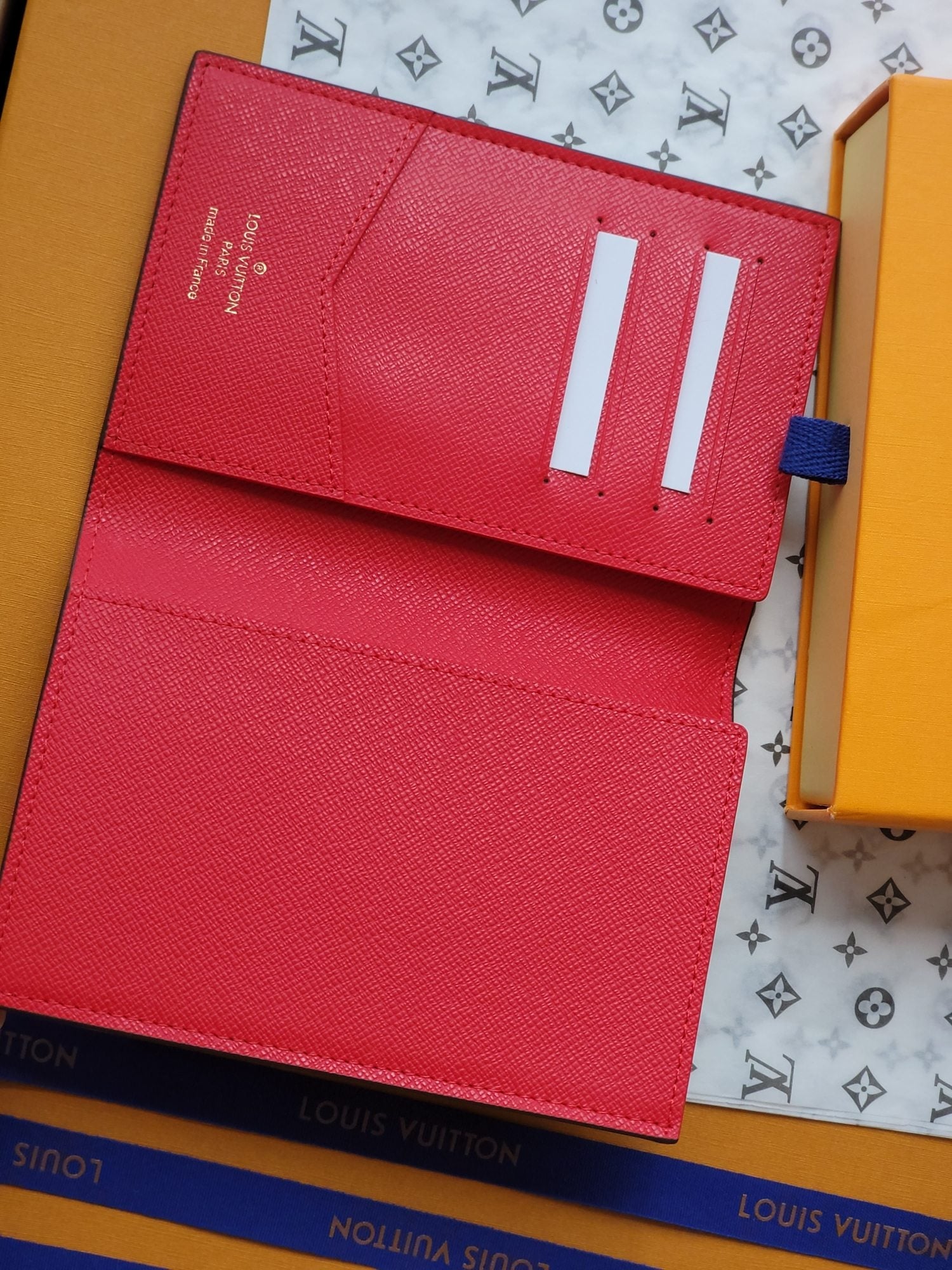 LV Passport Cover Red Monogram Vivienne Paris Lining