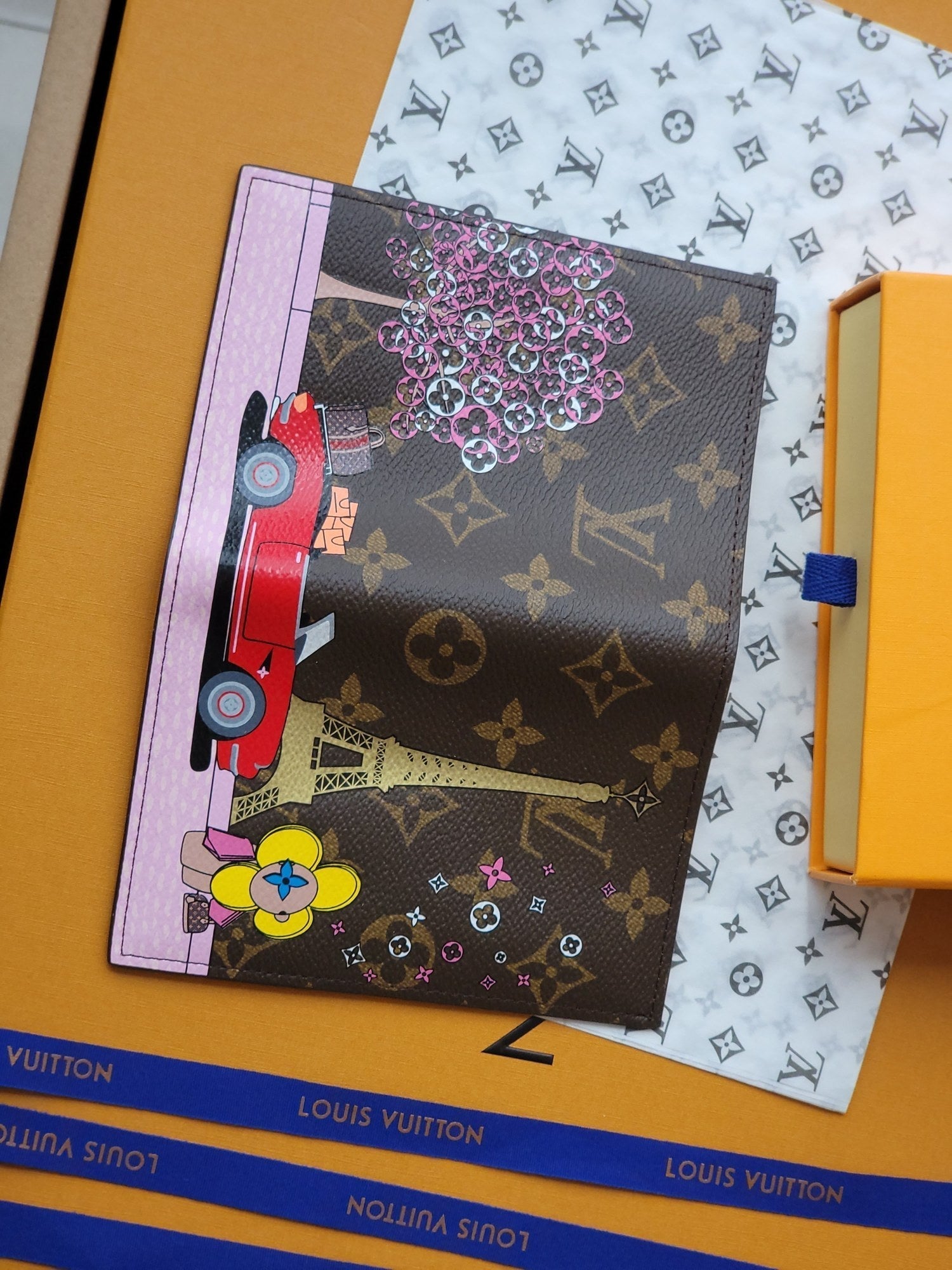 LV Passport Cover Red Monogram Vivienne Paris Lining