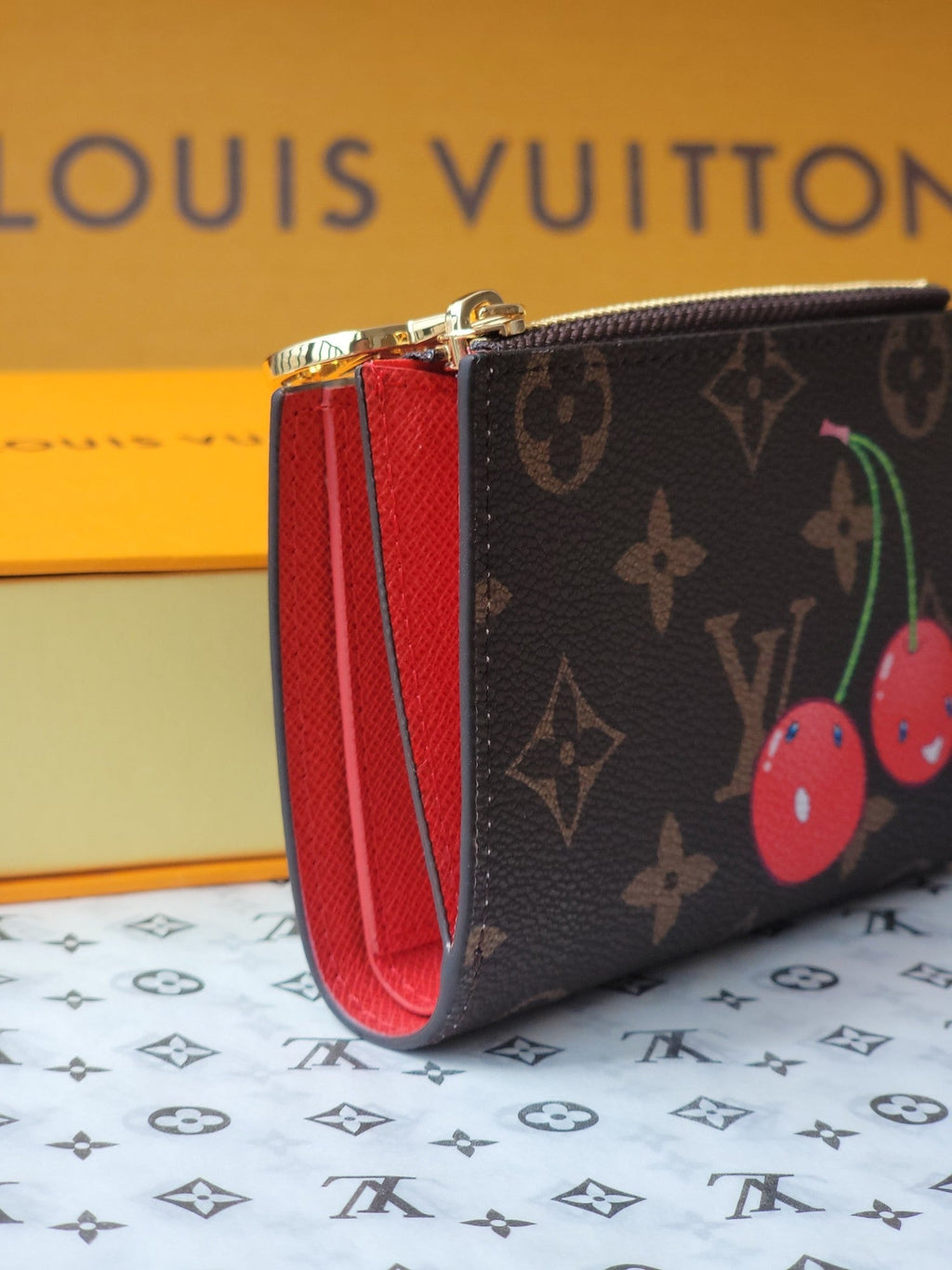LV x TM Lisa Wallet  Brown Monogram Canvas With Cherry Motif