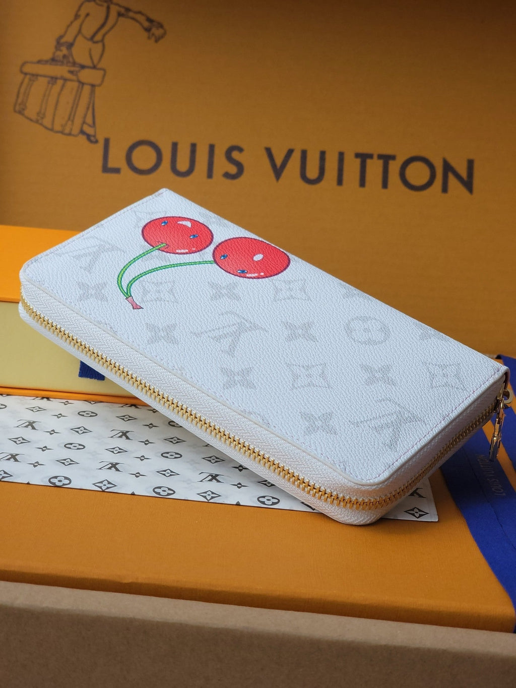 LV x TM Zippy Wallet White Monogram Canvas With Cherry Motif