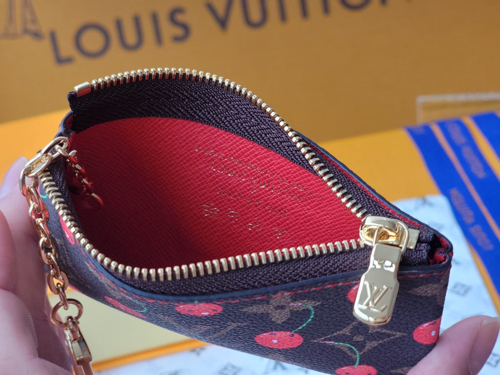 LV x TM Pochette Cre Coin Purse Brown Monogram Canvas With Cherry Motif