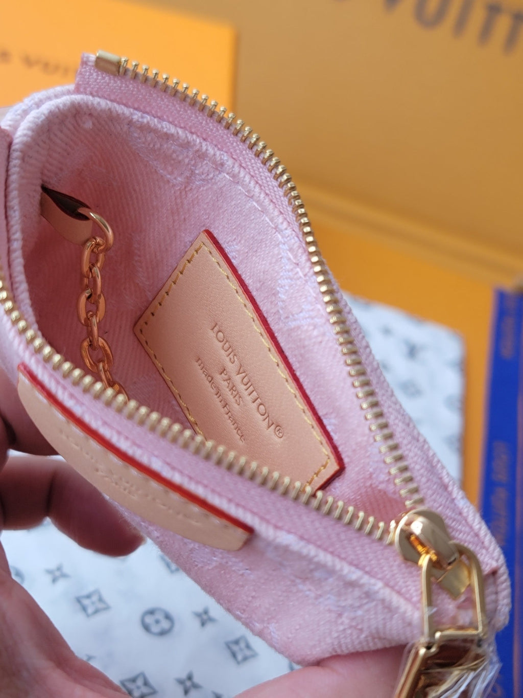 LV Key Pouch Pink Monogram Denim - Light GHW