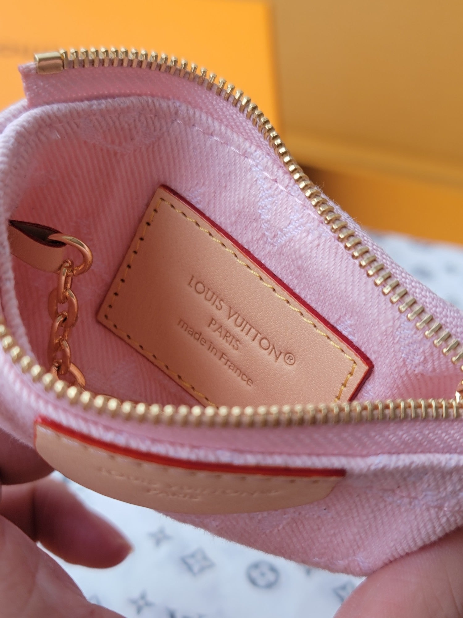 LV Key Pouch Pink Monogram Denim - Light GHW