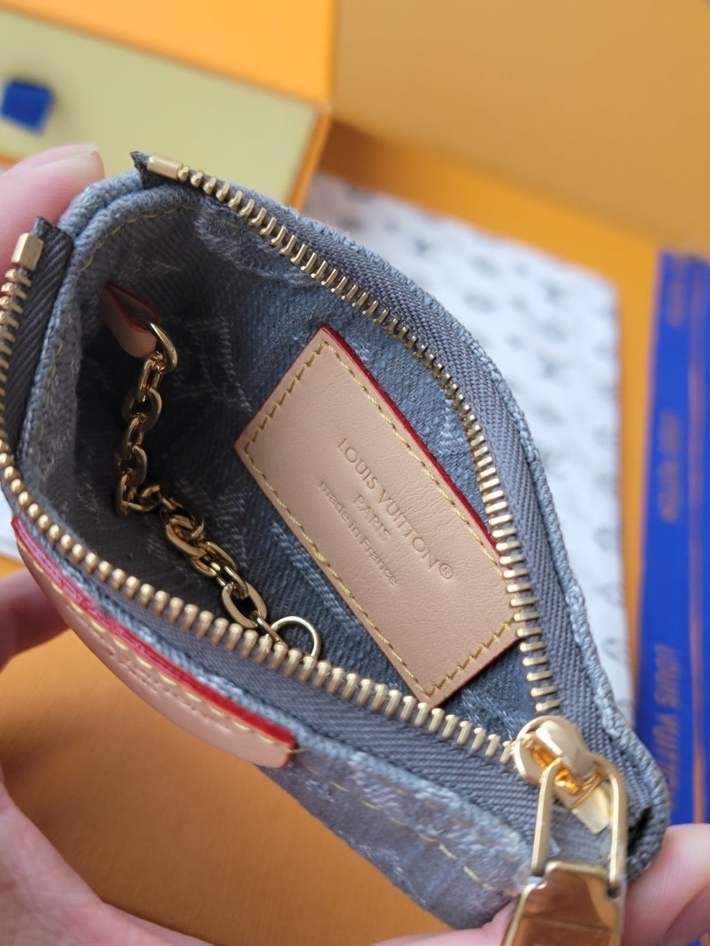 LV Key Pouch Grey Monogram Denim - Light GHW