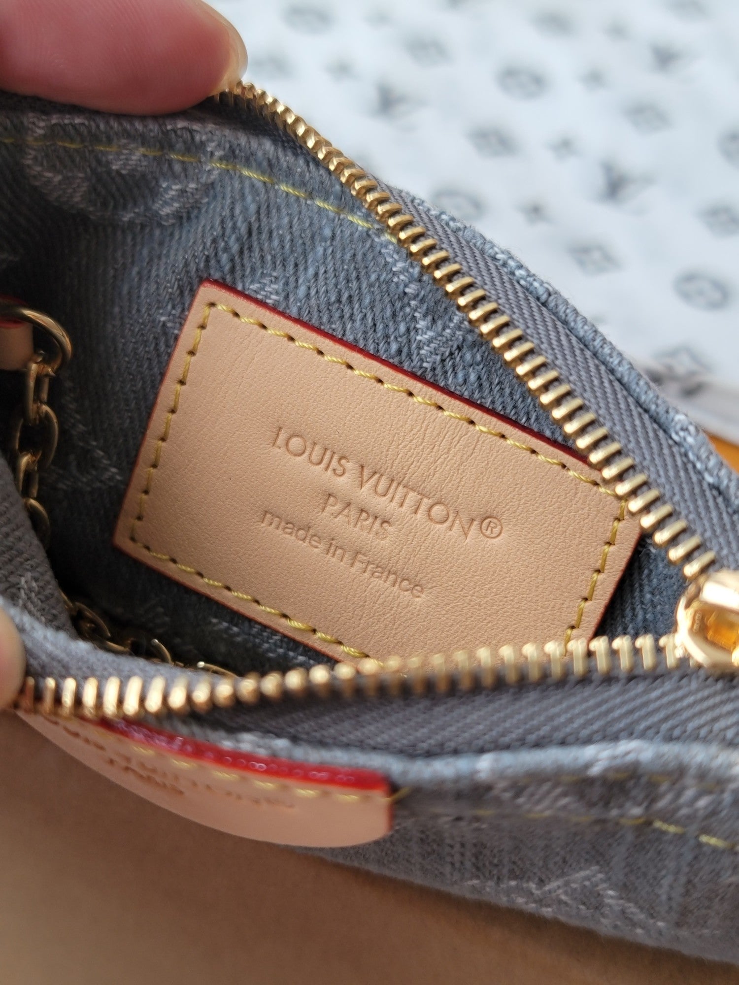 LV Key Pouch Grey Monogram Denim - Light GHW