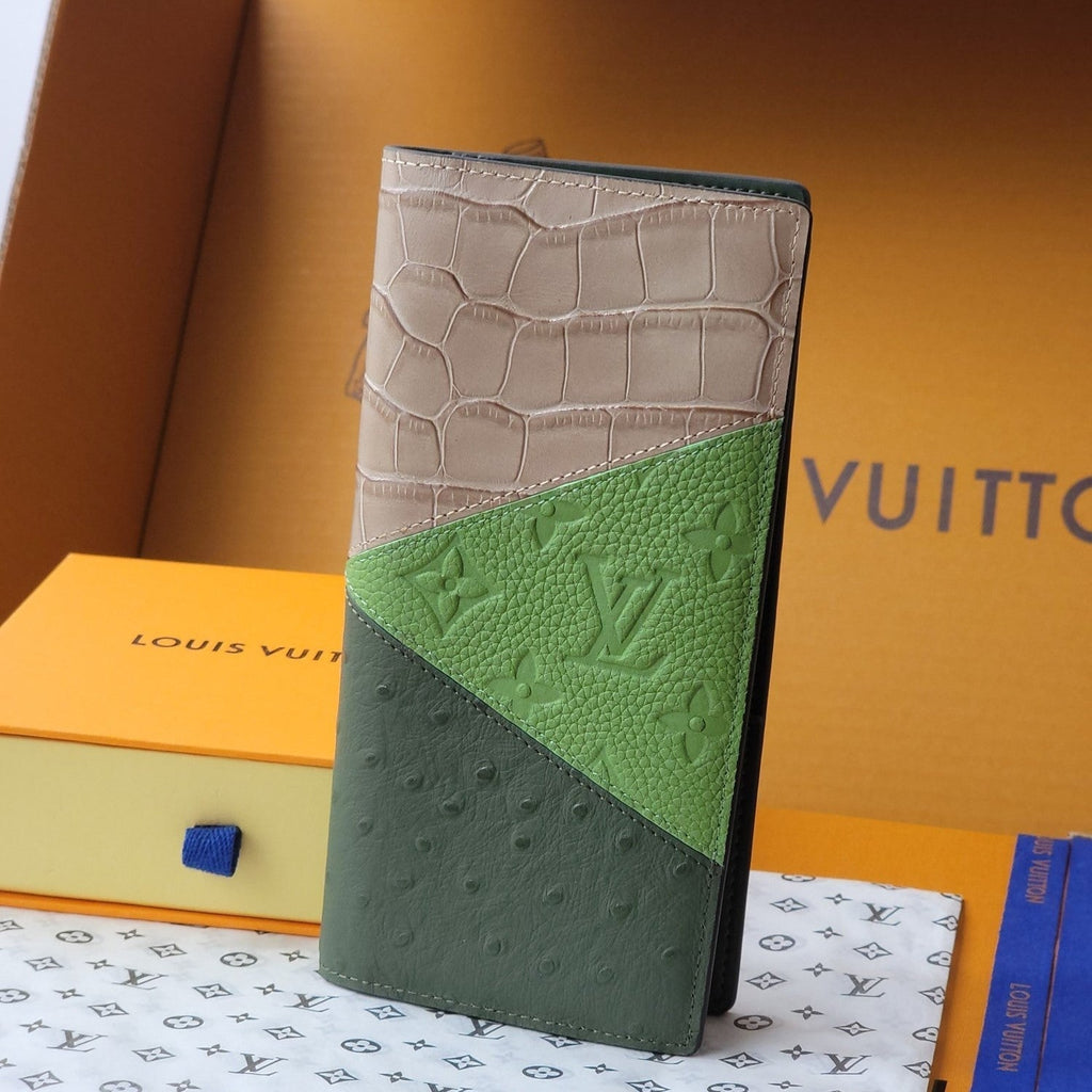 LV M84668 Brazza Wallet Multicolor Alligator Ostrich Calfskin