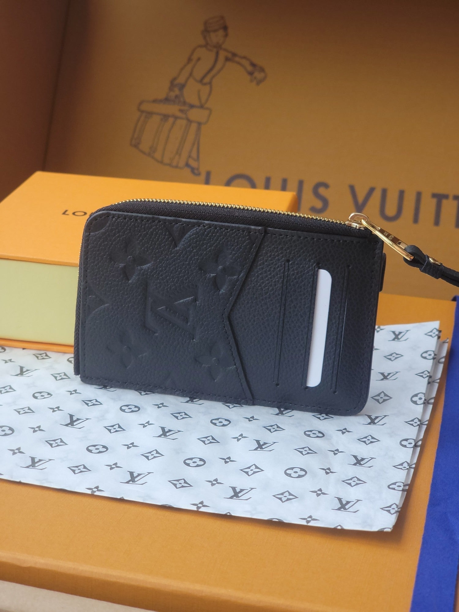 LV Card Holder Recto Verso Black Monogram Empreinte Cowhide GHW