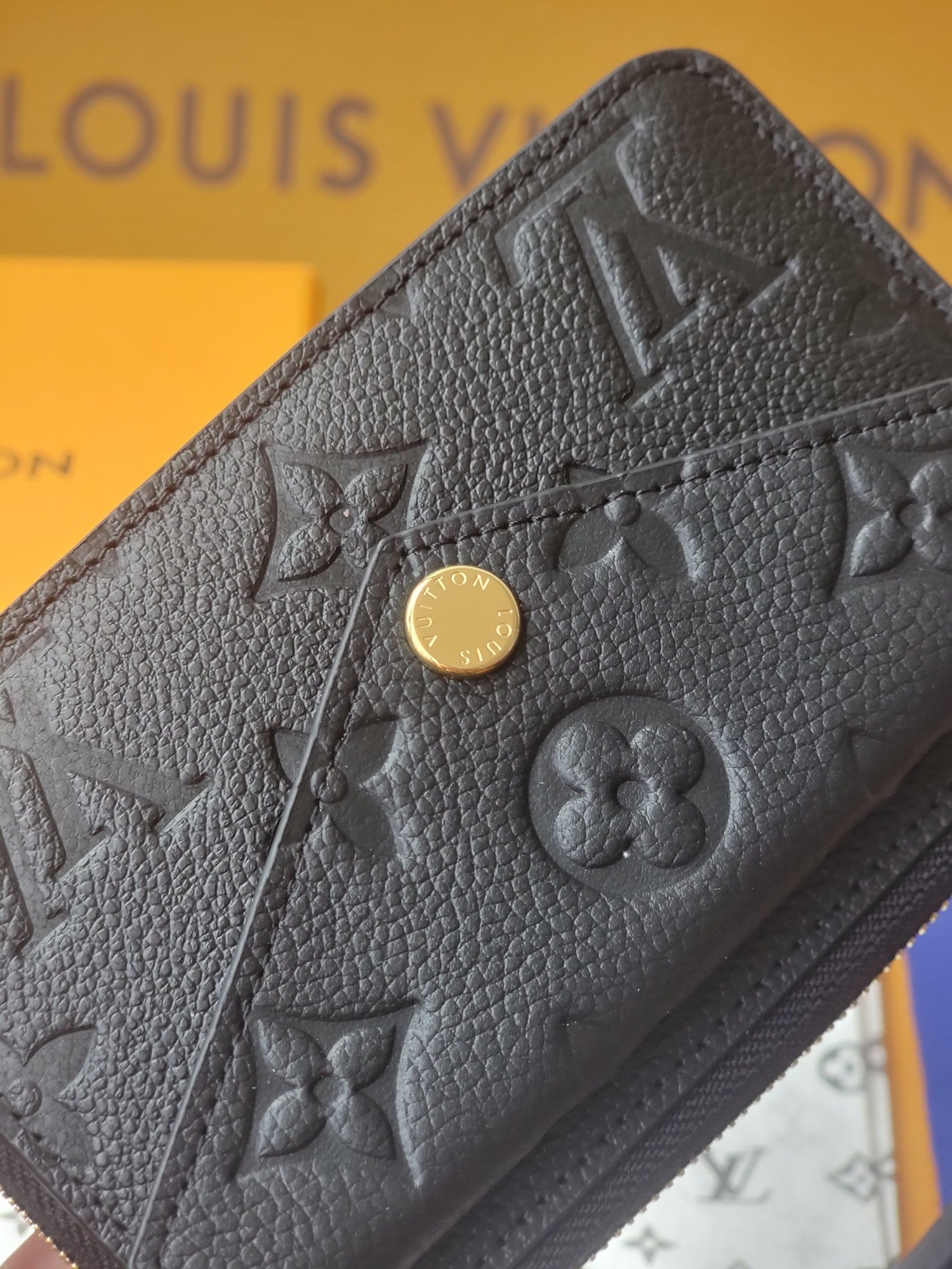 LV Card Holder Recto Verso Black Monogram Empreinte Cowhide GHW