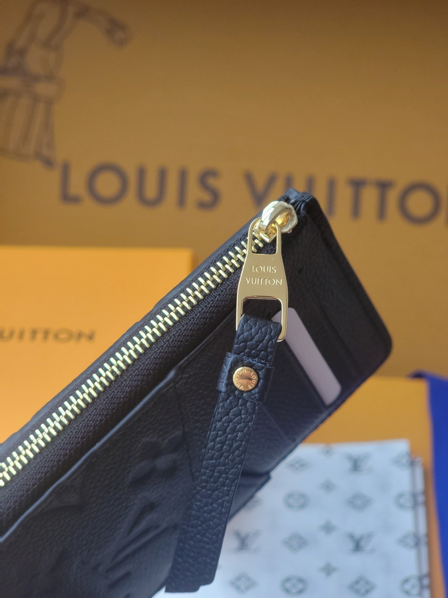LV Card Holder Recto Verso Black Monogram Empreinte Cowhide GHW
