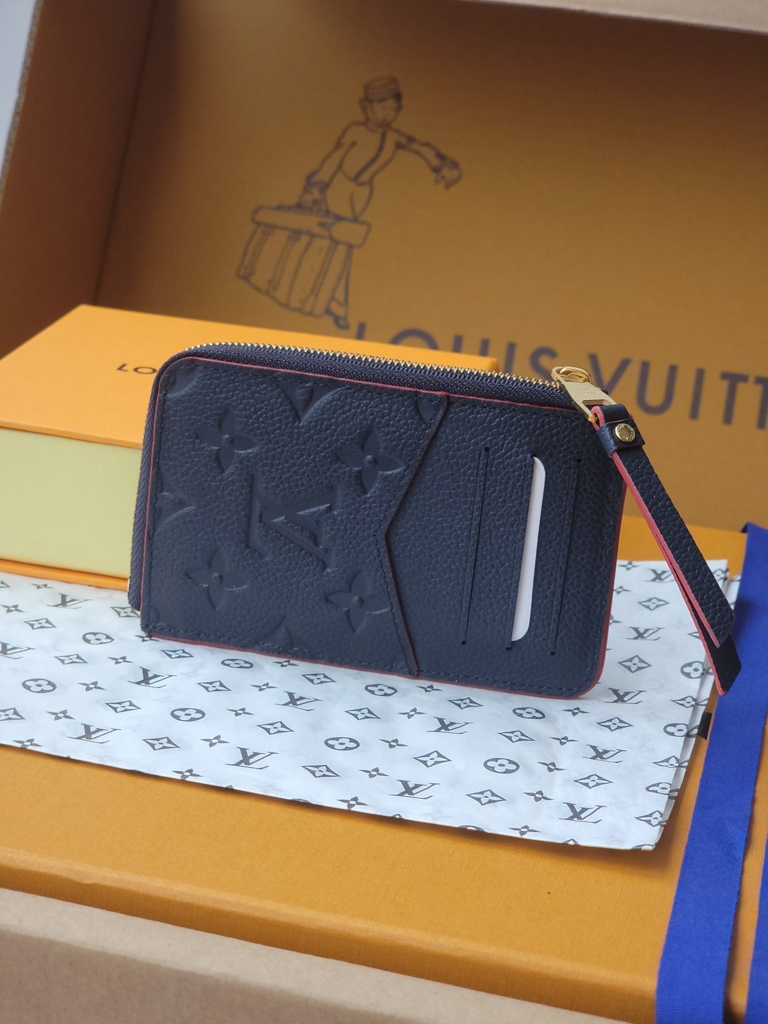 LV Card Holder Recto Verso With Red Border Black Monogram Empreinte Cowhide GHW