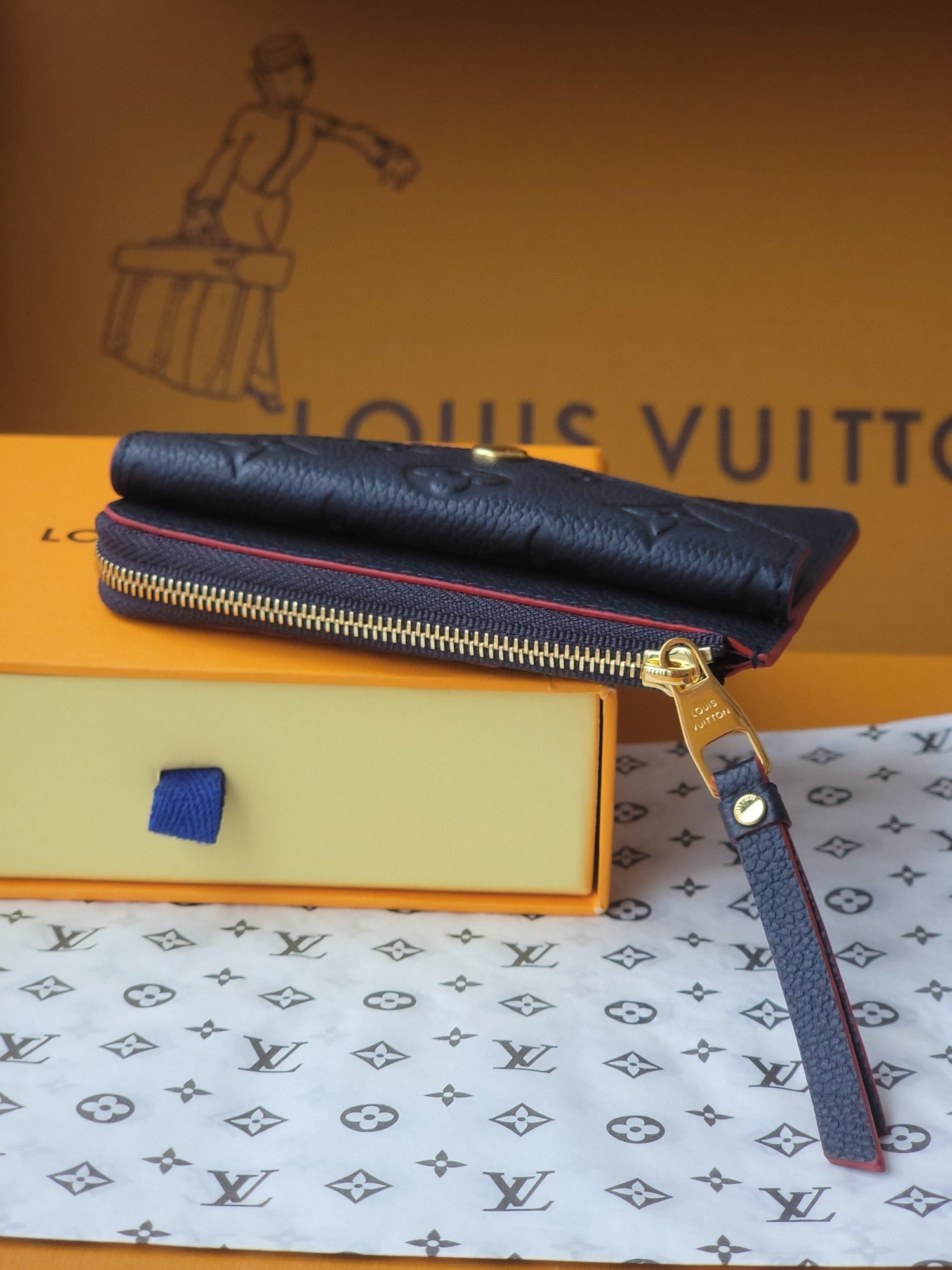 LV Card Holder Recto Verso With Red Border Black Monogram Empreinte Cowhide GHW