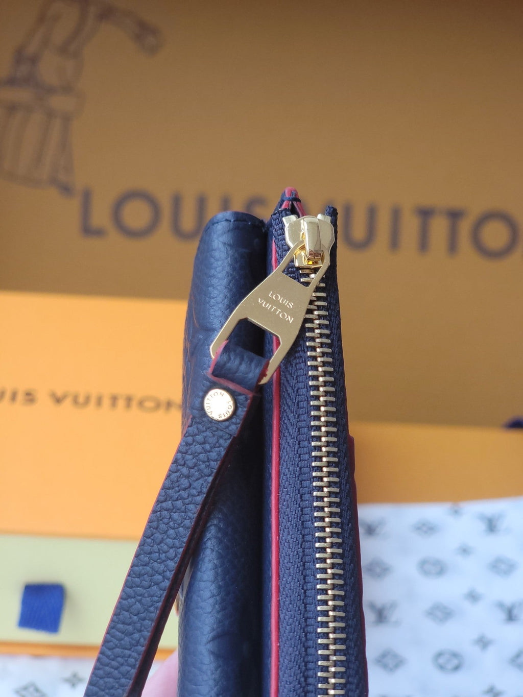 LV Card Holder Recto Verso With Red Border Black Monogram Empreinte Cowhide GHW
