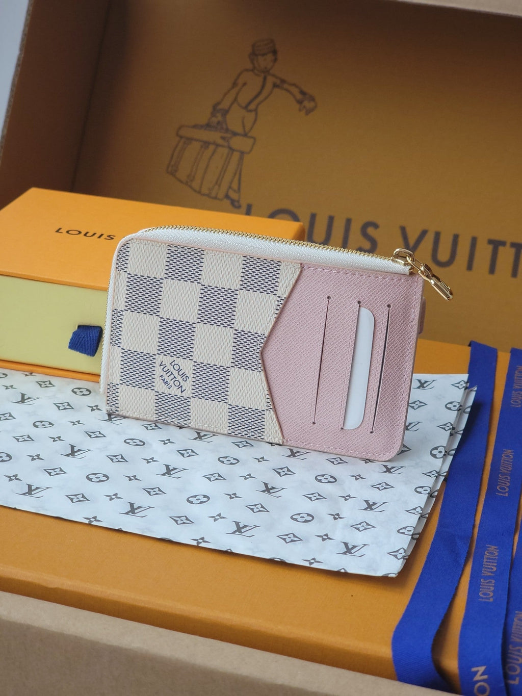 LV Card Holder Recto Verso White Damier Canvas & Cowhide GHW