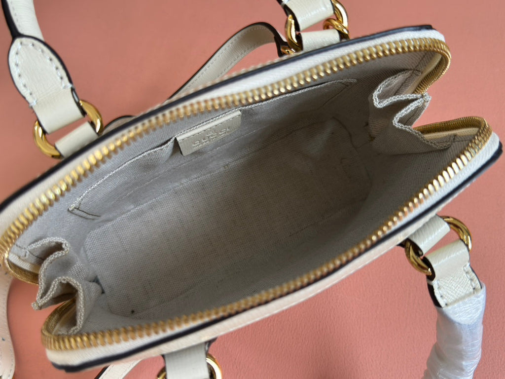 GG Horsebit 1955 Small Top Handle Bag Beige & White GG Monogram Fabric 272171