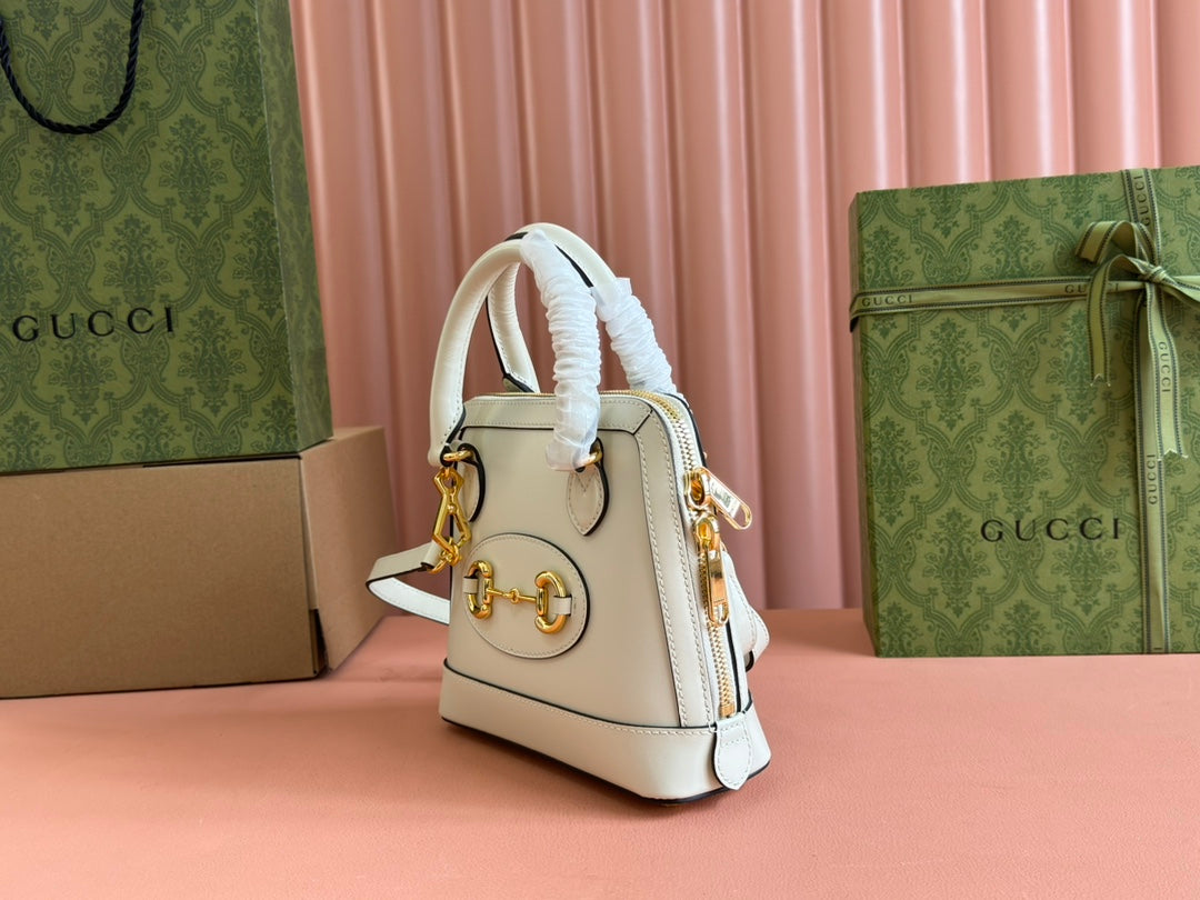 GG Horsebit 1955 Small Top Handle Bag Beige & Dark Brown GG Monogram Fabric 272172