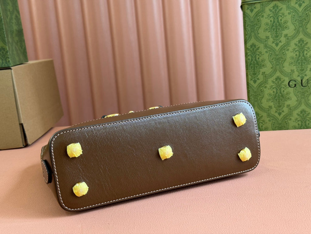 GG Horsebit 1955 Small Top Handle Bag Beige & Dark Brown GG Monogram Fabric 272173
