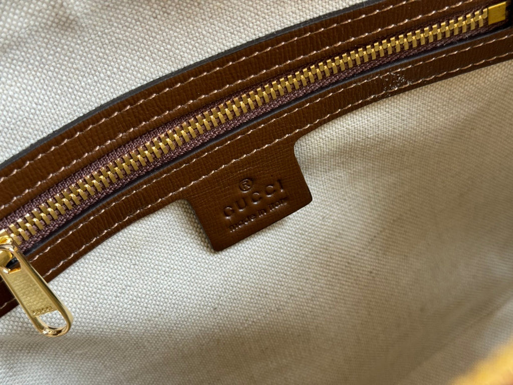 GG Horsebit 1955 Small Top Handle Bag Beige & Dark Brown GG Monogram Fabric 272173