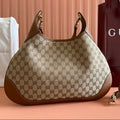 Gucci Body Double Lock Handbag Brown mix Beige Canvas Leather 244513