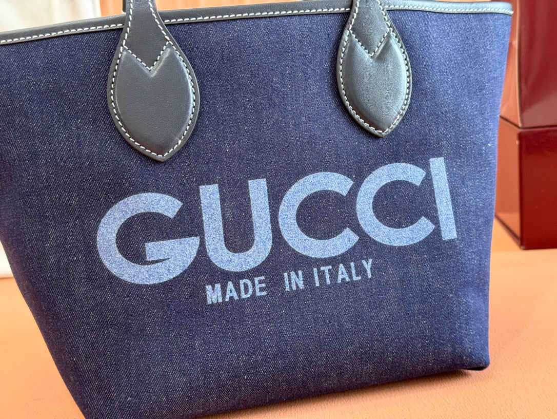 Gucci Totissima Tote Bag Dark Blue Denim Leather