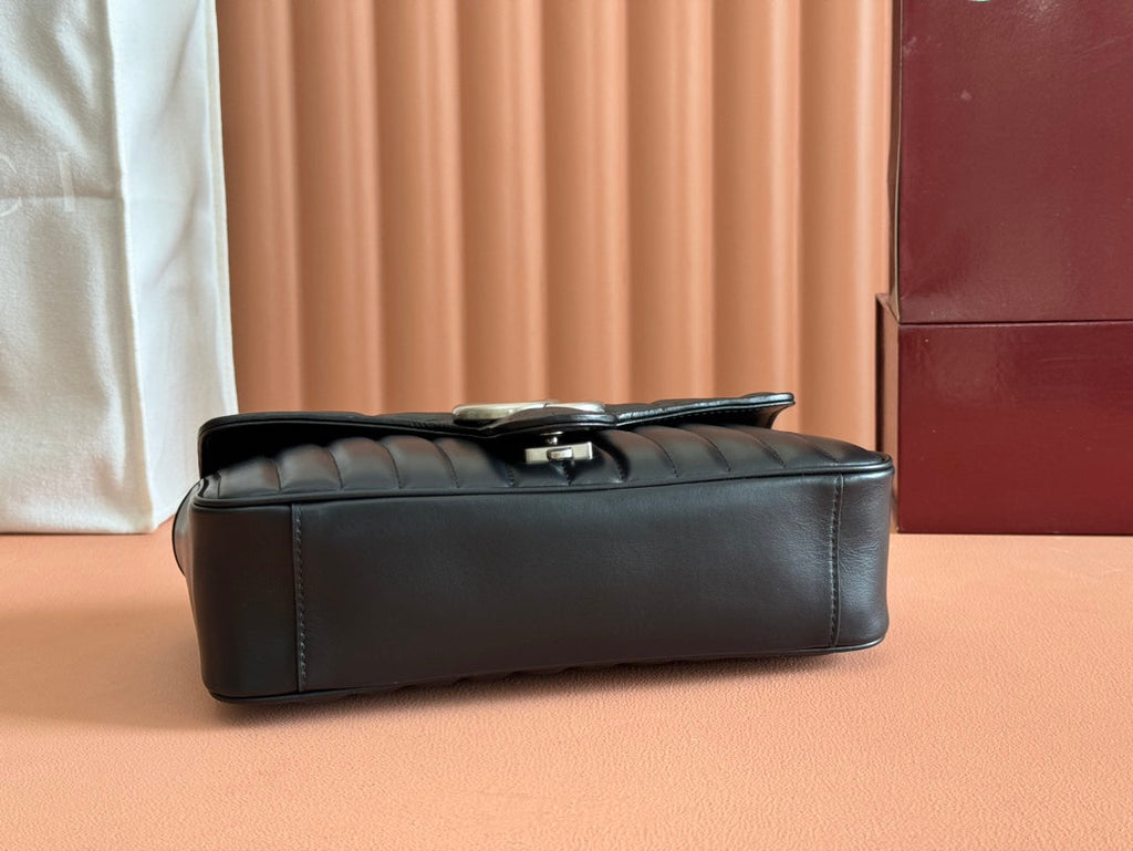 Gucci GG Marmont 26 Bag with Silver Hardware Black Calfskin 248245