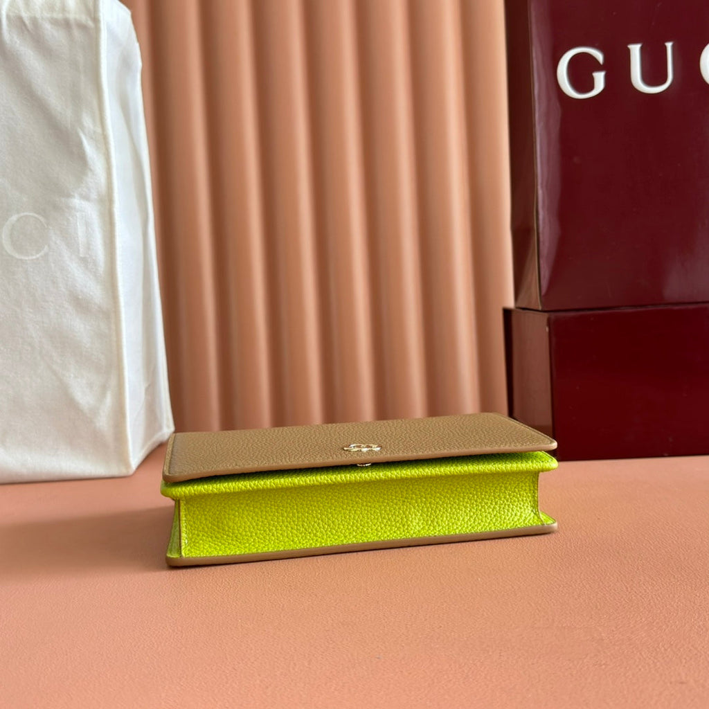 Gucci Marmont Chain Wallet Brown mix Light Green Leather 254943