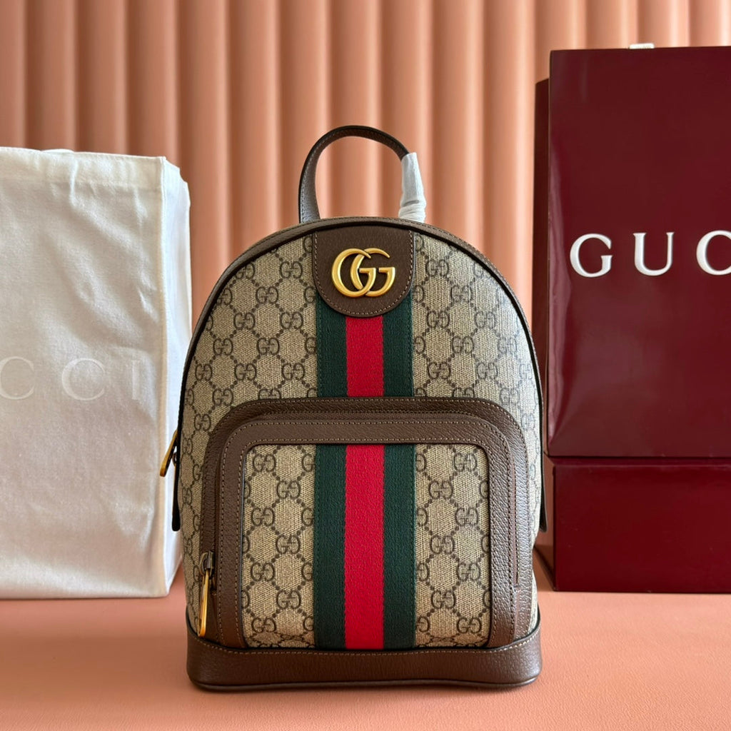 GG Small Ophidia Backpack Beige & Dark Brown GG Monogram Fabric 272187