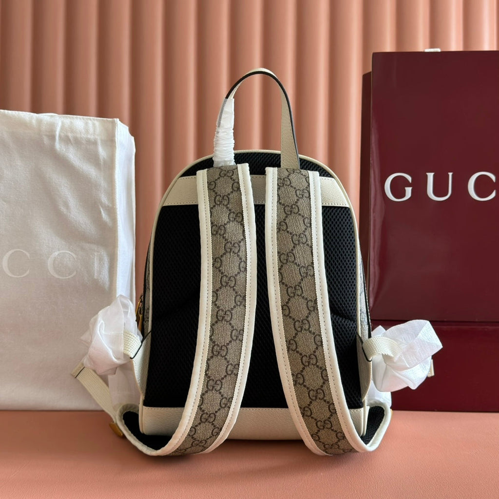 GG Small Ophidia Backpack Beige & White GG Monogram Fabric 272186
