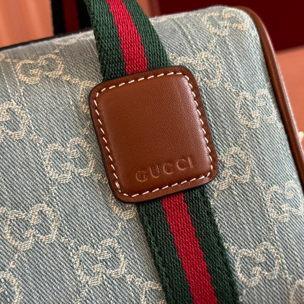 Gucci Boston Bag 20 Blue White Denim Fabric 271893