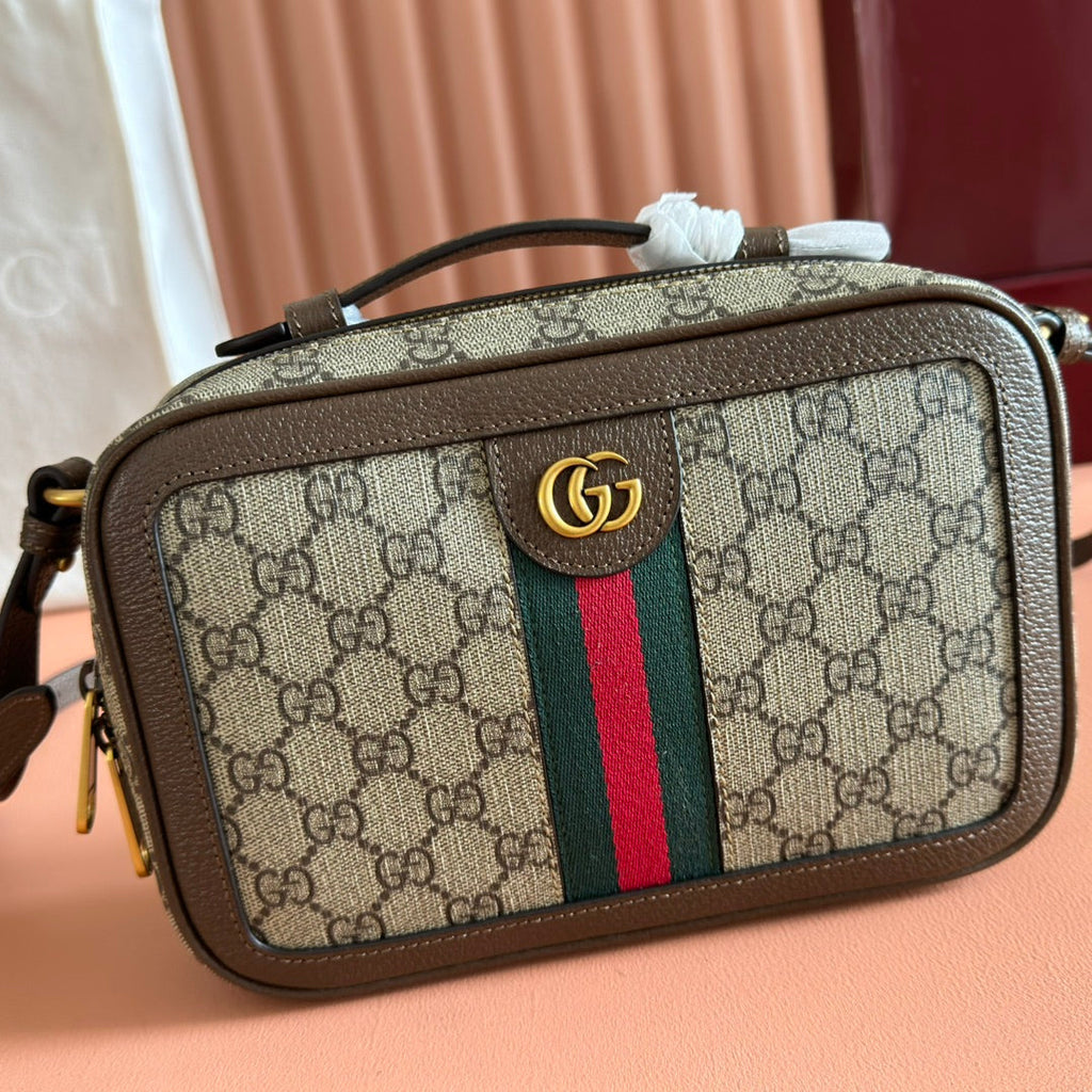 GG Ophidia Small Crossbody Bag Beige & Dark Brown GG Monogram Fabric 272074