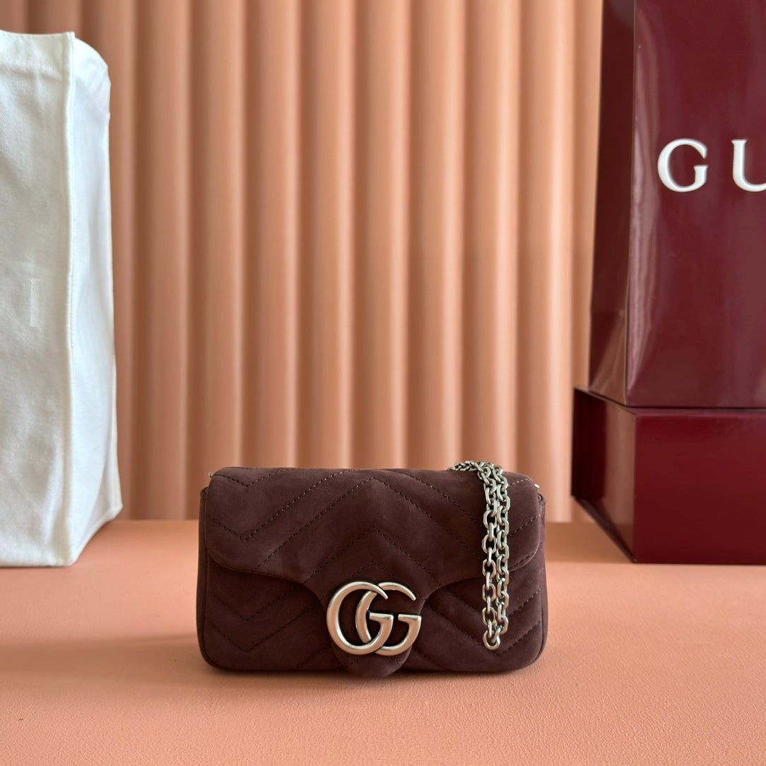 GG Marmont Mini Shoulder Bag Dark Brown Suede 272097
