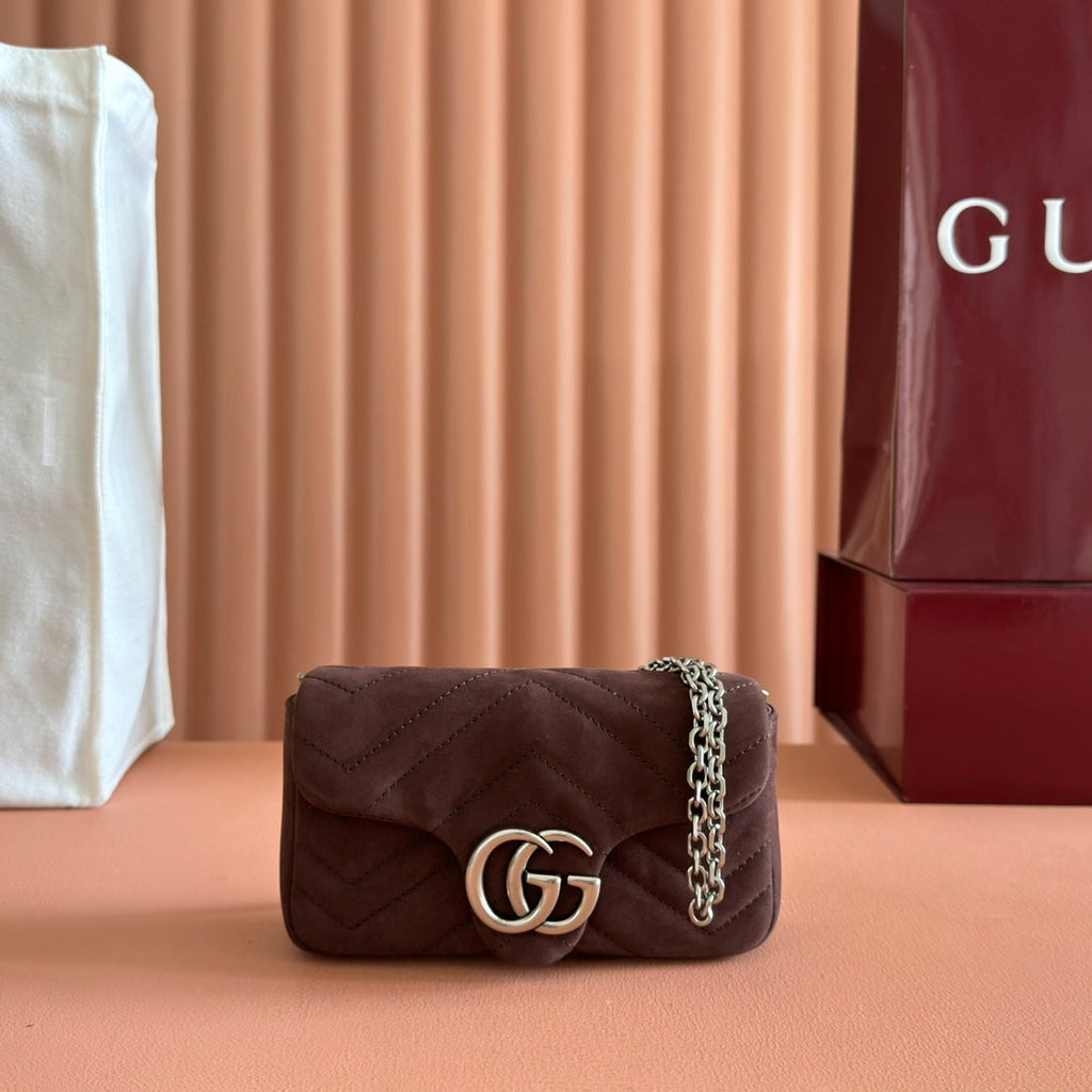 Gucci Marmont Bag 17 Red Brown Suede Gold Hardware 272097