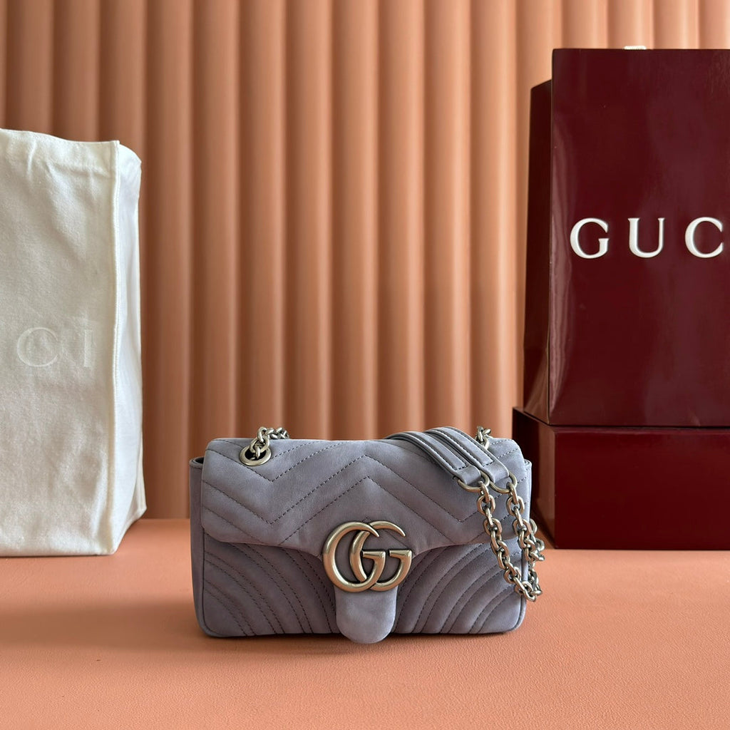 Gucci Marmont Bag 22 Gray Suede Gold Hardware 272094