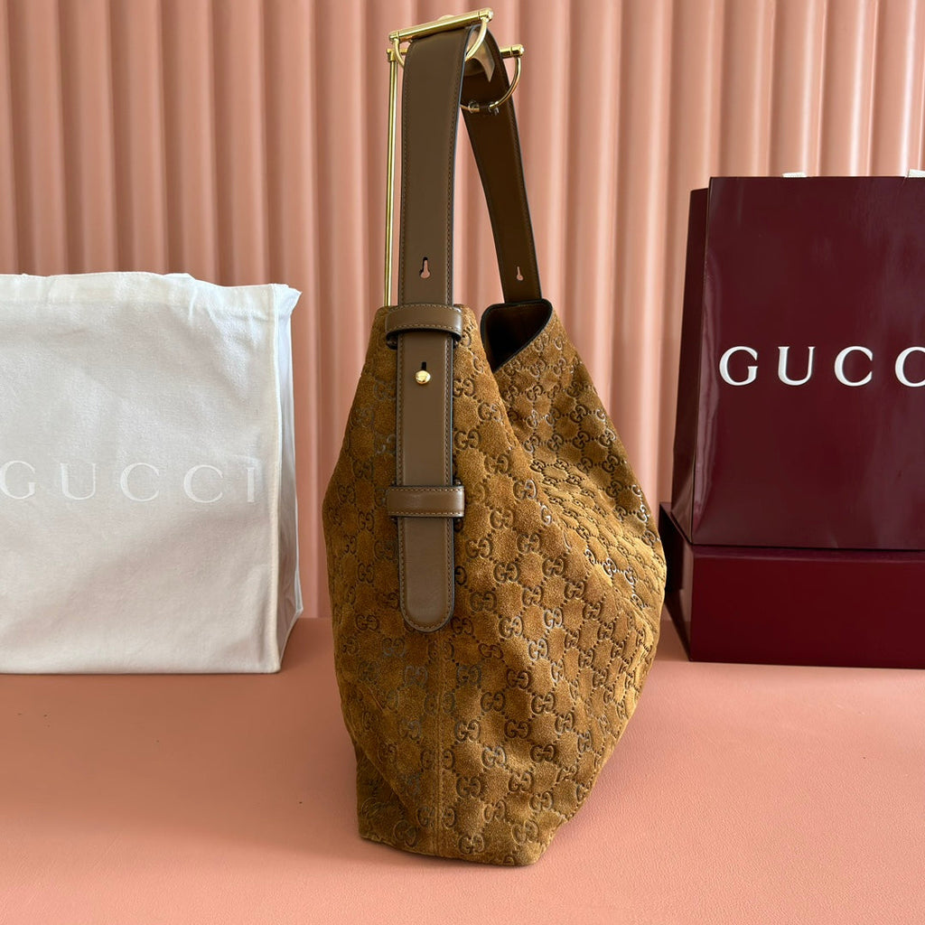 Gucci Beatrix Handbag 40 Caramel Brown Suede 271962