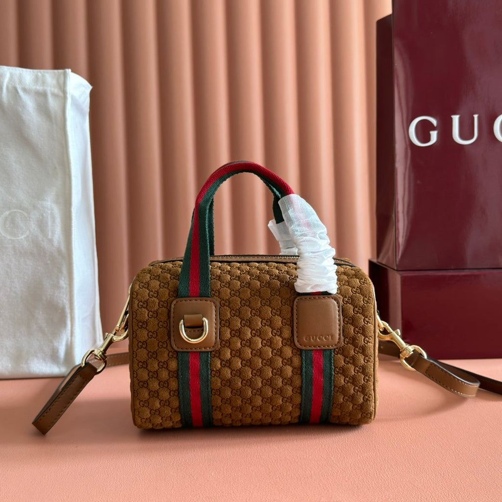 Gucci monogram handbag 20 dark brown suede 271907