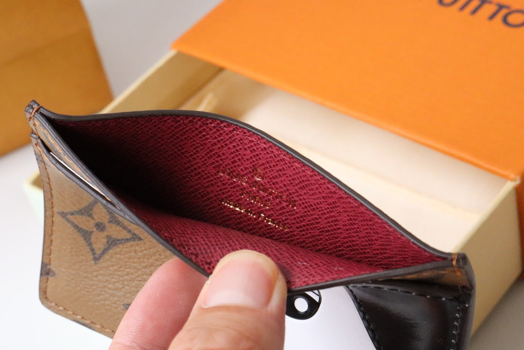 LV x SY Dog Card Holder Brown Red Monogram Canvas 204658