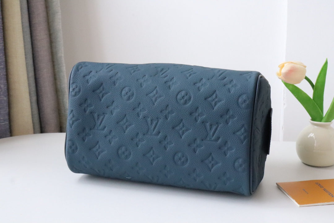 LV Dopp Kit Toiletry Bag Blue-Gray Taurillon Monogram Leather 217069