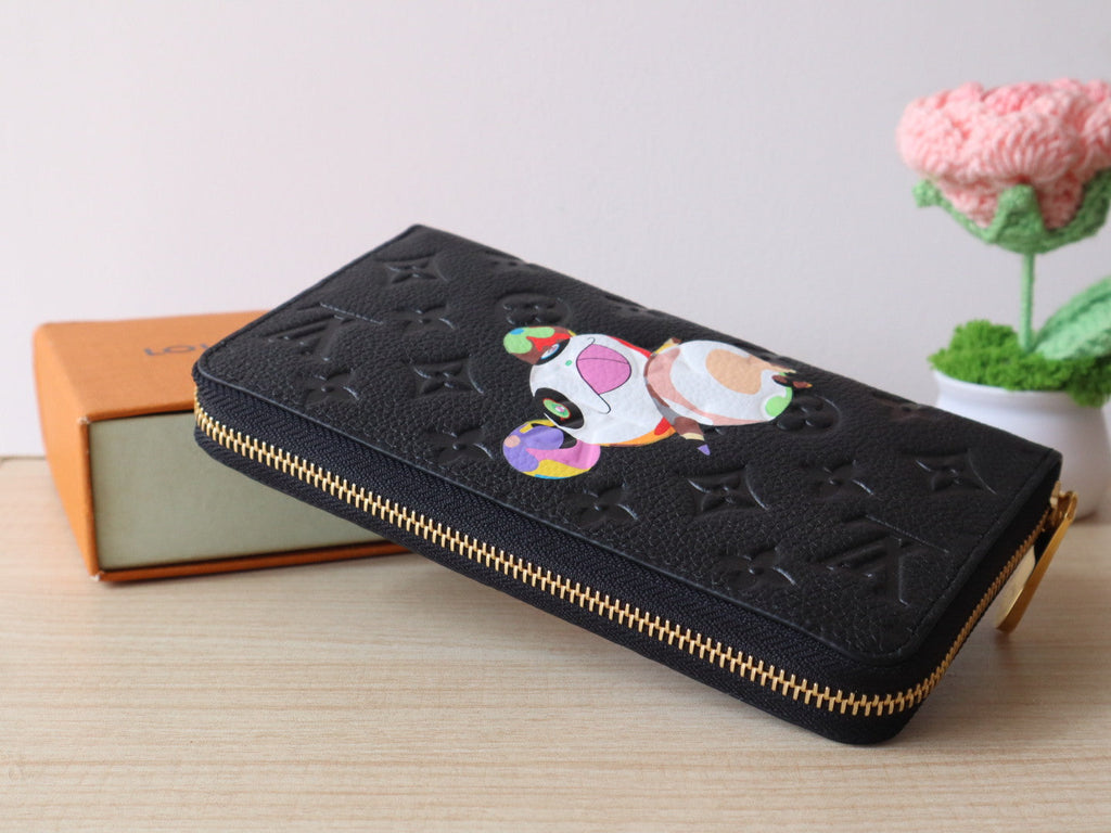LV × TM Zippy Wallet Panda Black Monogram-embossed Cowhide